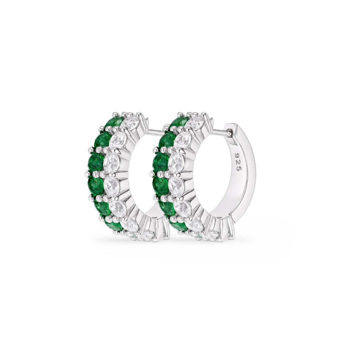 Emerald and White Zircon Double-Row Huggie Hoop Earrings - view 1