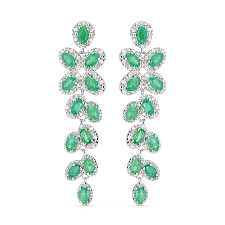 Oval Emerald Cascading Vine Drop Earrings in Sterling Silver - view 1 - Oval Emerald Cascading Vine Drop Earrings in Sterling Silver, 5.95 Ctw