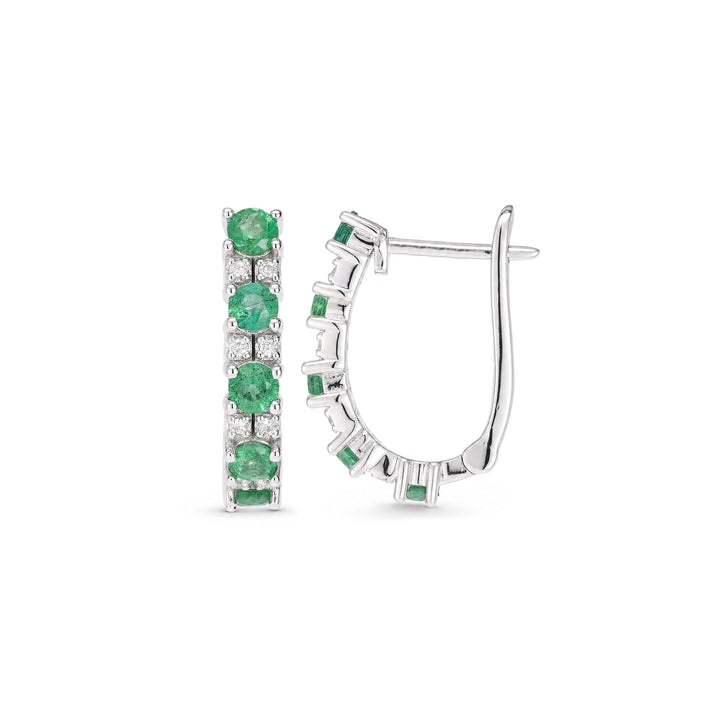 Emerald and White Zircon U-Shaped Hoop Earrings in Sterling Silver - view 3