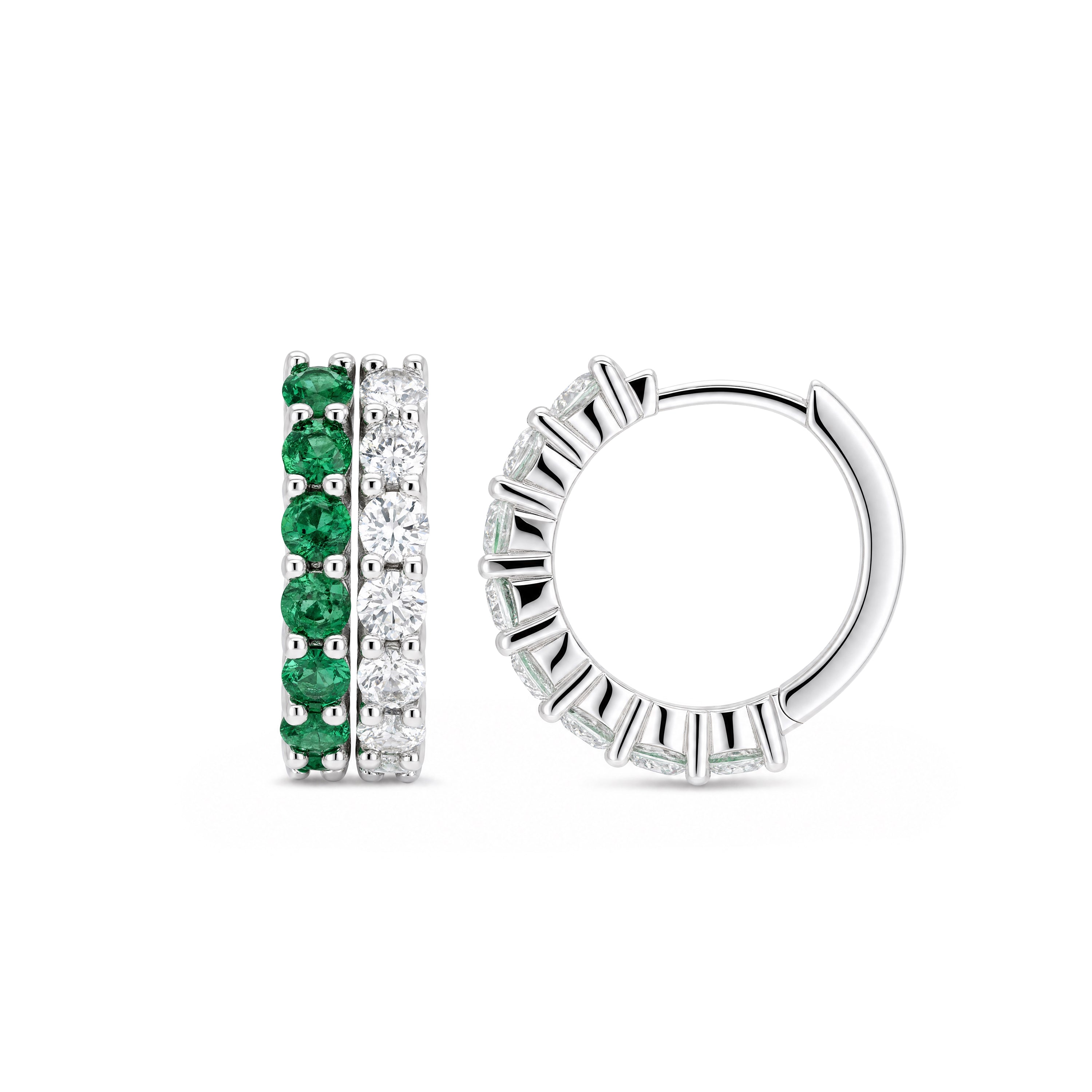 Emerald and White Zircon Double-Row Huggie Hoop Earrings - view 3