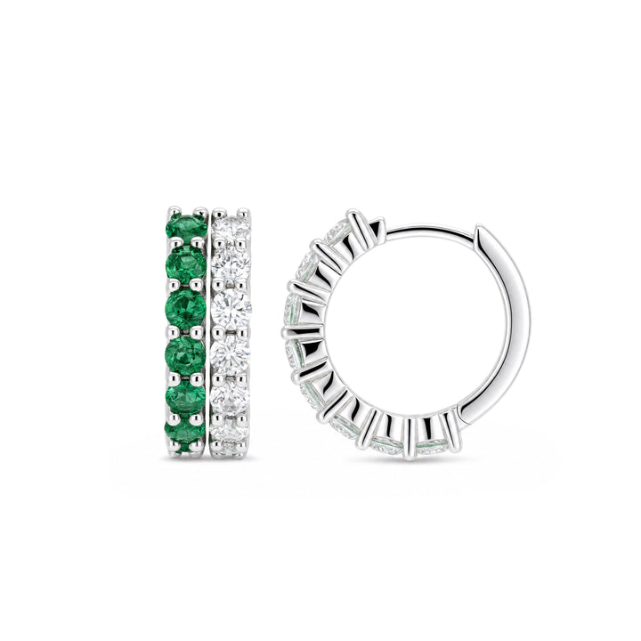 Emerald and White Zircon Double-Row Huggie Hoop Earrings - view 3