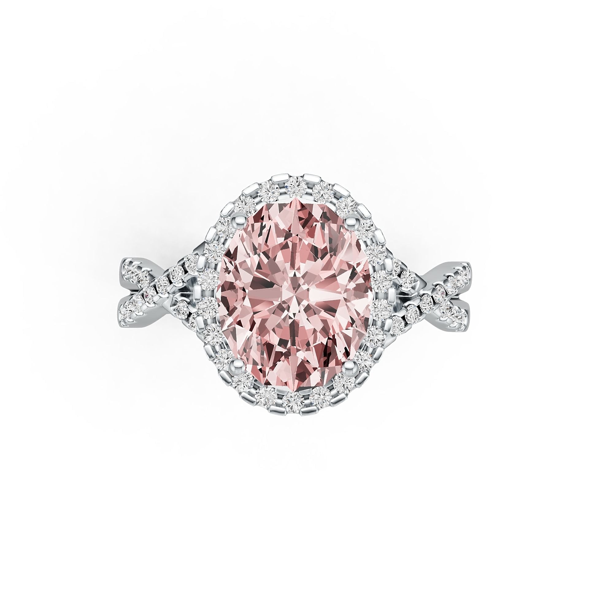 Criss-Cross Halo Infinity Pink Morganite Ring with Diamond Accents