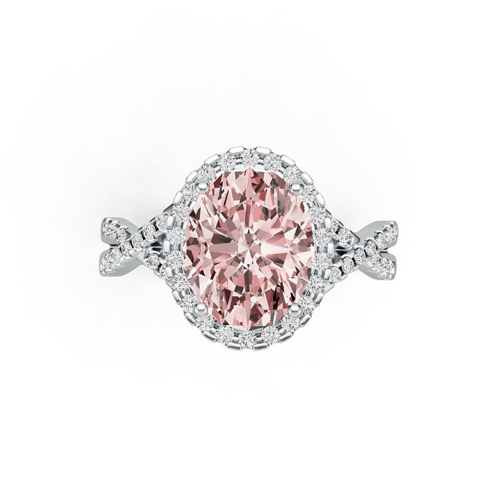Criss-Cross Halo Infinity Pink Morganite Ring with Diamond Accents - Criss-Cross Halo Infinity Pink Morganite Ring with Diamond Accents