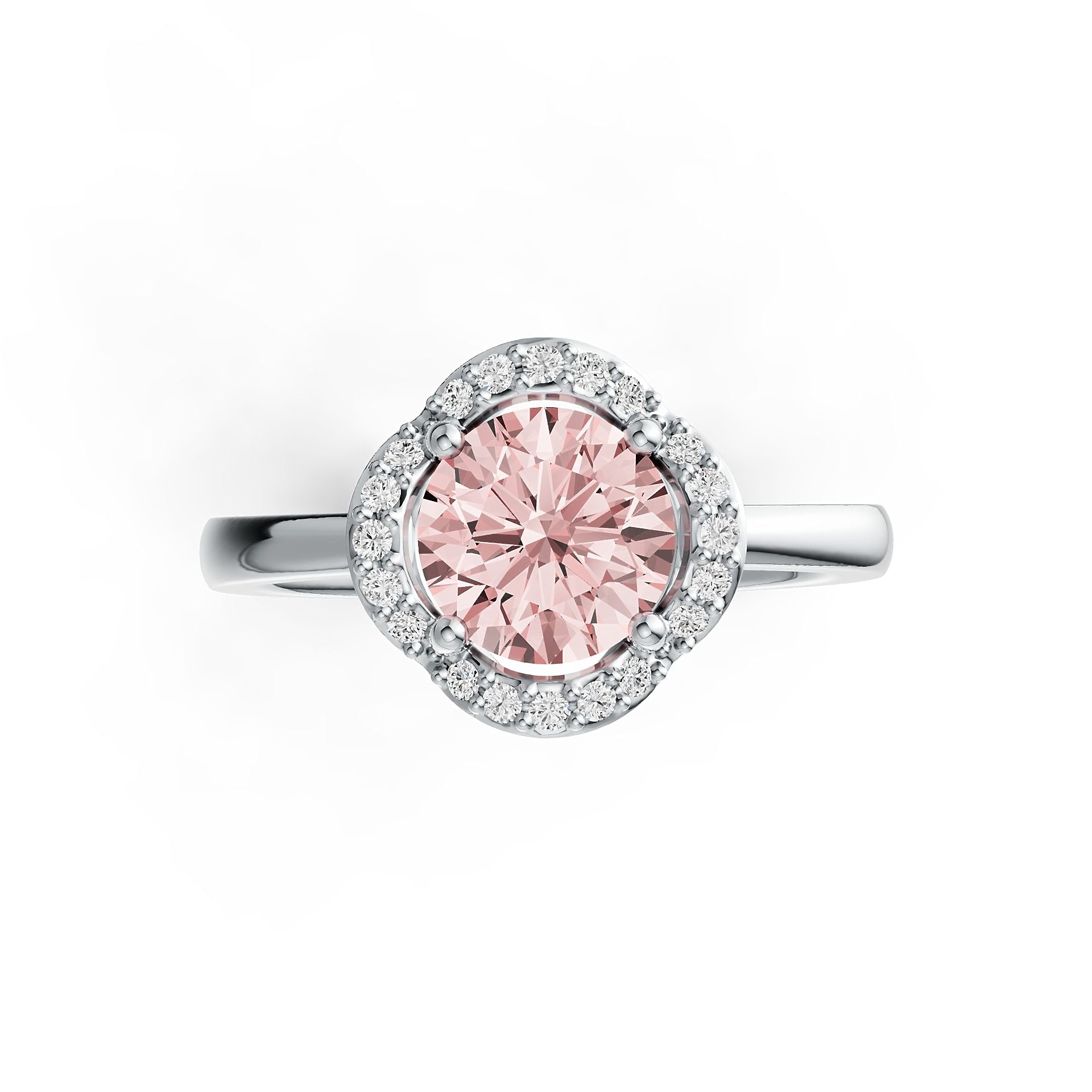 Four Petals Halo Pink Morganite Ring with Diamond Accents in 14K Gold