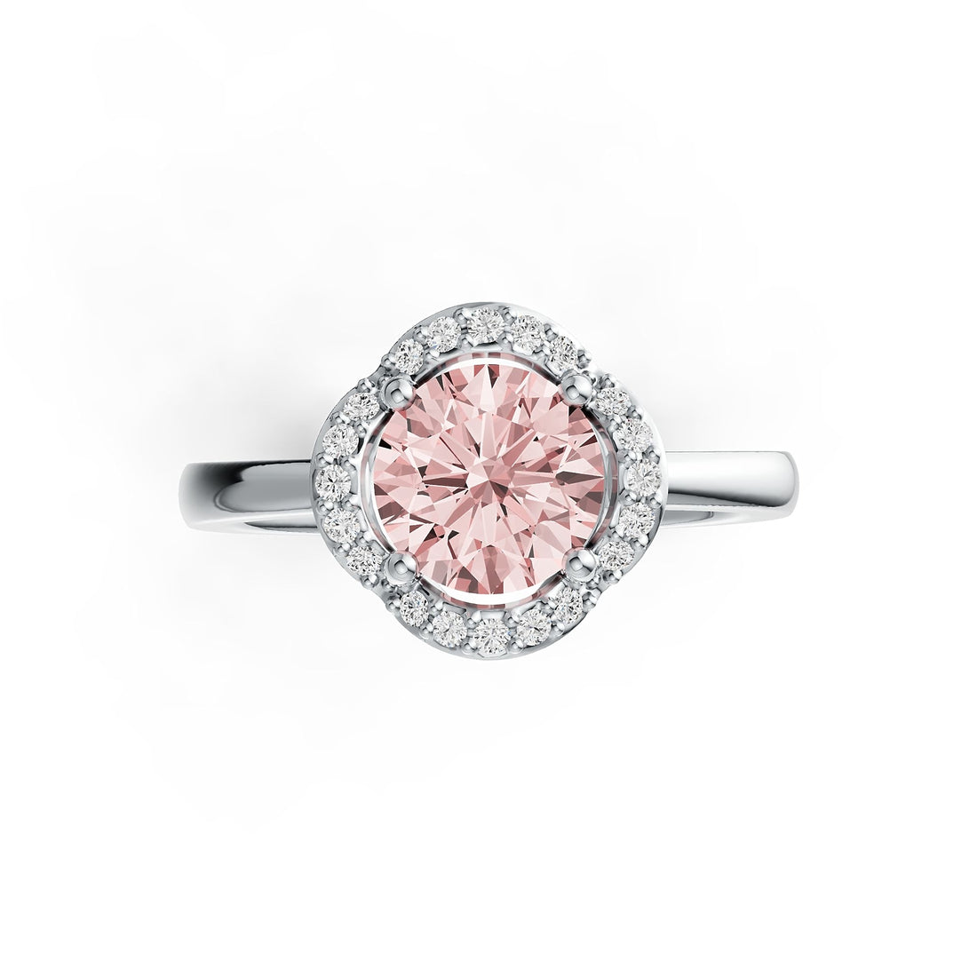 Four Petals Halo Pink Morganite Ring with Diamond Accents in 14K Gold