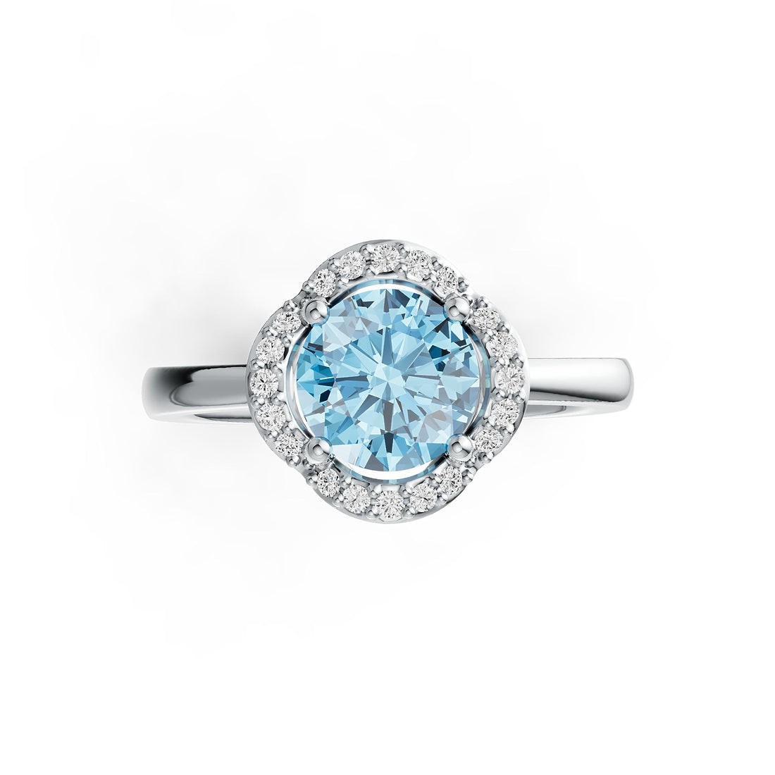 7mm Round Aquamarine & Diamond Ring in 14K Gold – 1.28 Ct Aquamarine