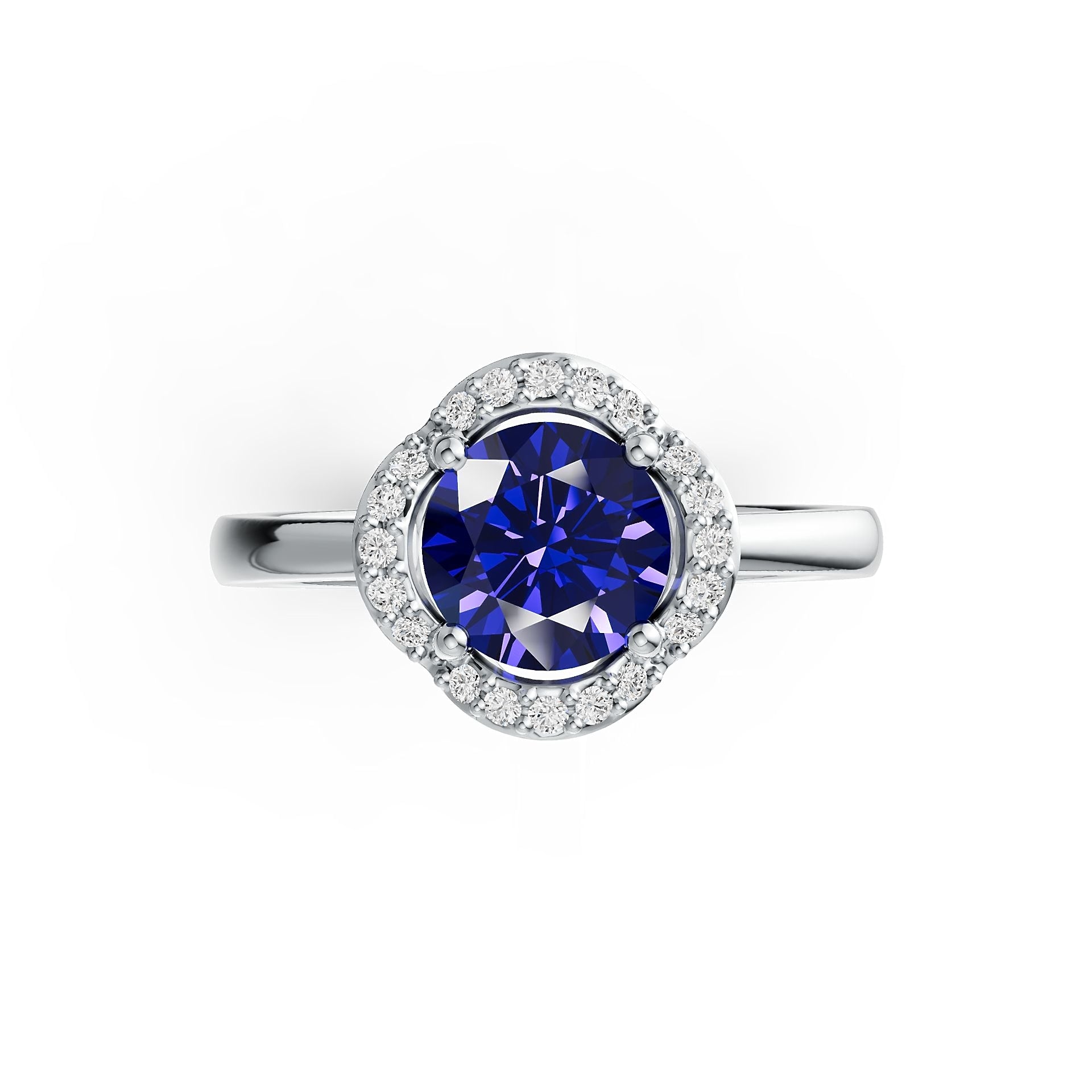 Four Petals Halo Tanzanite Ring in 14K Gold with Diamond Accents & Infinity Shank