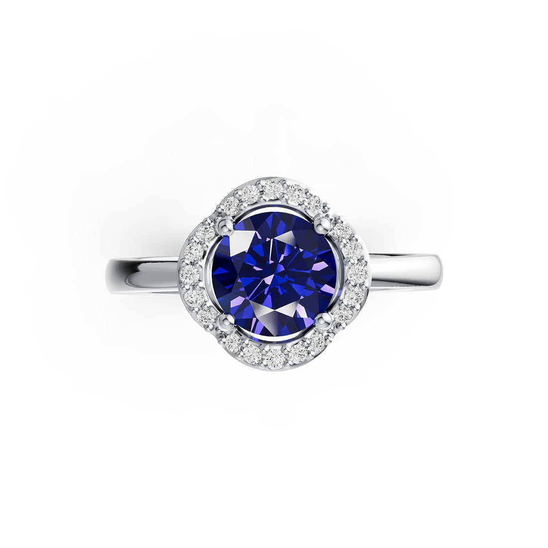 Four Petals Halo Tanzanite Ring in 14K Gold with Diamond Accents & Infinity Shank