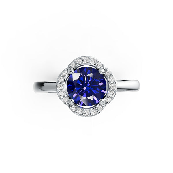 Four Petals Halo Tanzanite Ring in 14K Gold with Diamond Accents & Infinity Shank