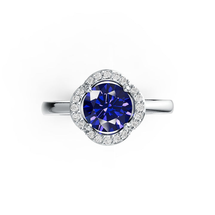 Round Tanzanite Ring with Diamond Accents in 14K Gold - Round Tanzanite Ring with Diamond Accents in 14K Gold