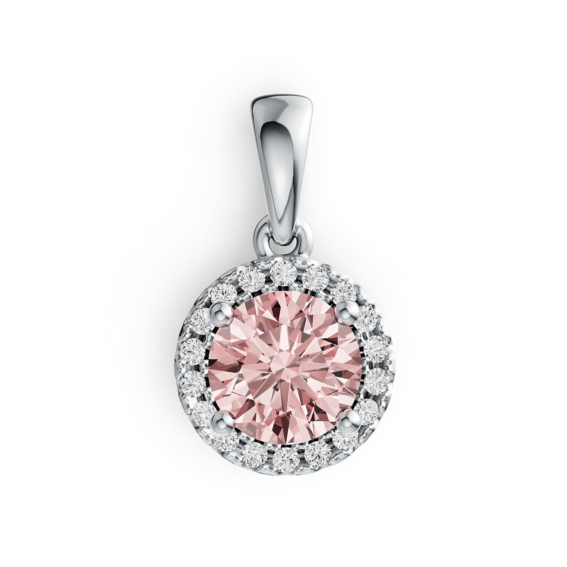 Classic Round Pink Morganite & Diamond Accent Pendant in 14K Gold