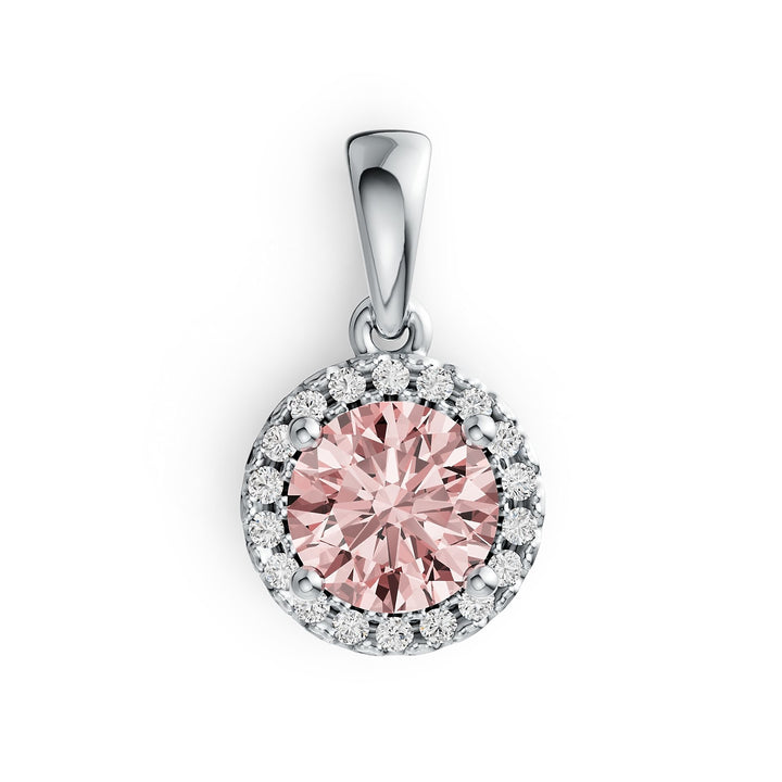 Classic Round Pink Morganite & Diamond Accent Pendant in 14K Gold - Classic Round Pink Morganite & Diamond Accent Pendant in 14K Gold