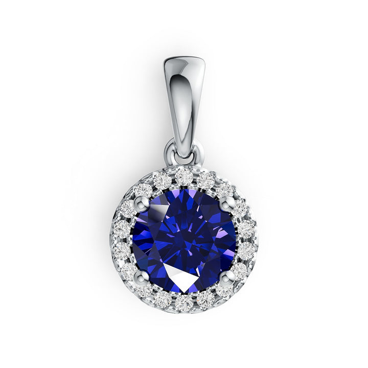 Classic Halo Round Tanzanite Diamond Pendant in 14K Gold - Classic Halo Round Tanzanite Diamond Pendant in 14K Gold