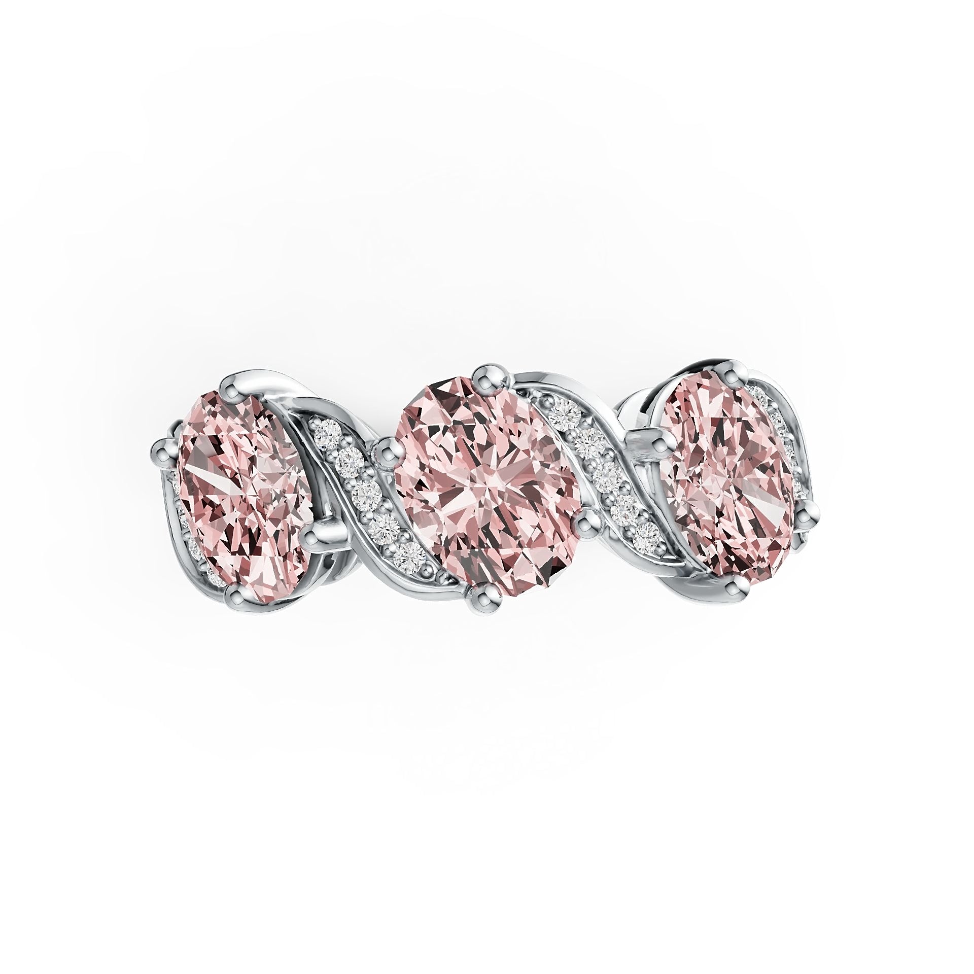 14K Gold Oval Pink Morganite & Diamond Ring (3-Stone Design)