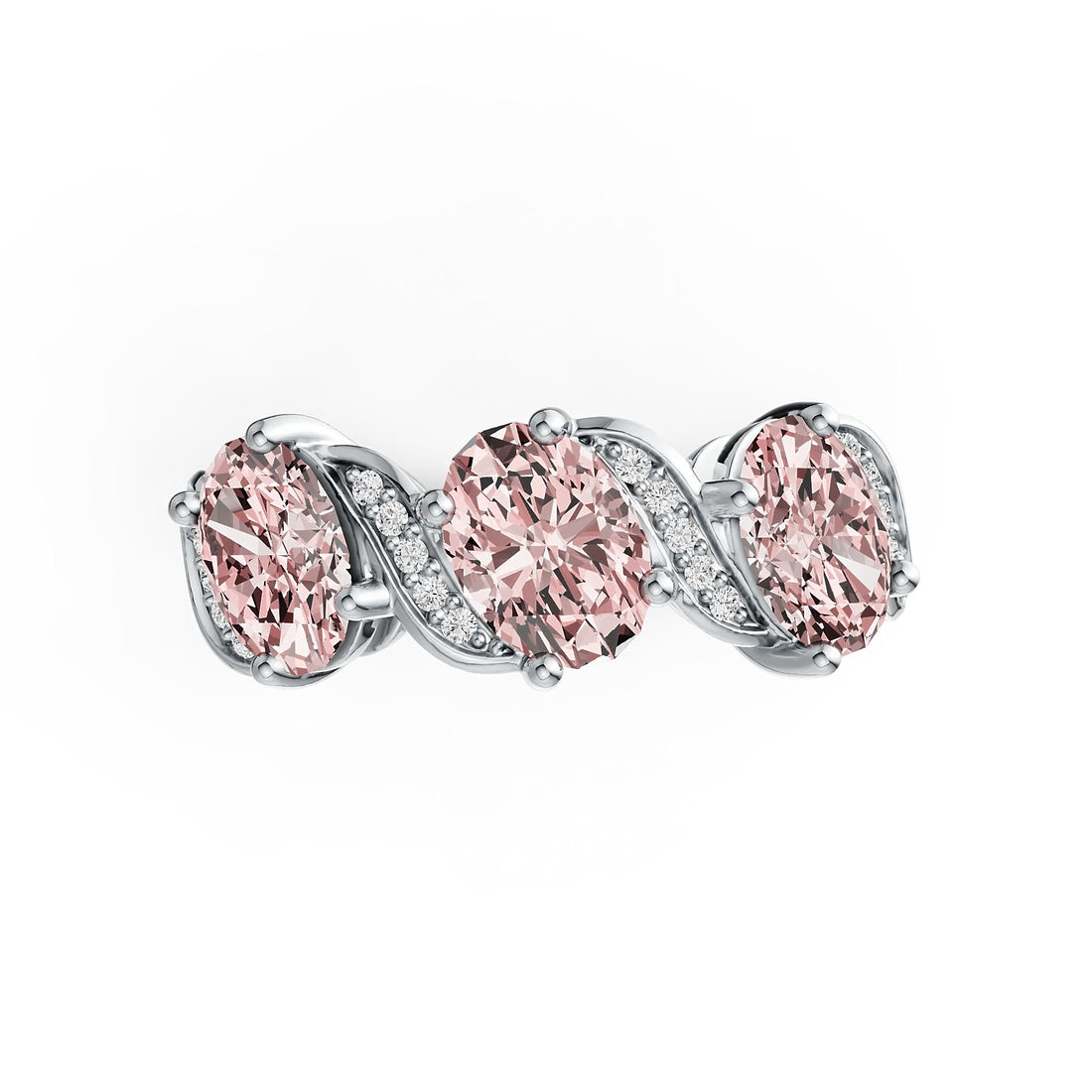 14K Gold Oval Pink Morganite & Diamond Ring (3-Stone Design)