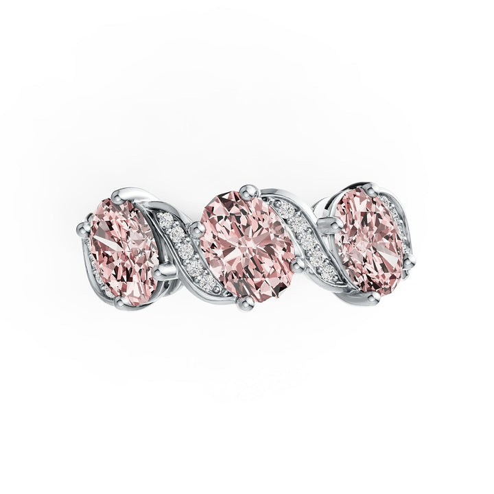 14K Gold Oval Pink Morganite & Diamond Ring (3-Stone Design) - 14K Gold Oval Pink Morganite & Diamond Ring (3-Stone Design)