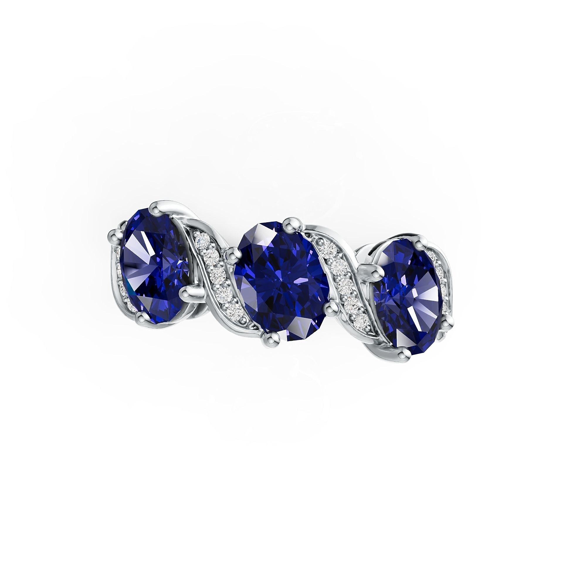14K Gold Tanzanite Three-Stone Ring with Diamond Accents