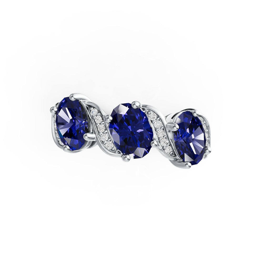 14K Gold Tanzanite Three-Stone Ring with Diamond Accents