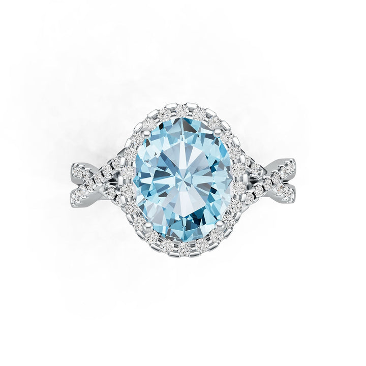 Criss-Cross Halo Infinity Oval Aquamarine Ring with Diamond Accents in 14K Gold - Criss-Cross Halo Infinity Oval Aquamarine Ring with Diamond Accents in 14K Gold