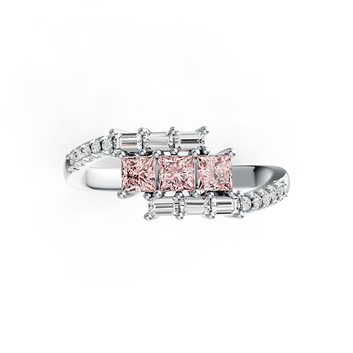 14K Gold Pink Morganite & Diamond Ring (Princess Cut Trio Design) - 14K Gold Pink Morganite & Diamond Ring (Princess Cut Trio Design)
