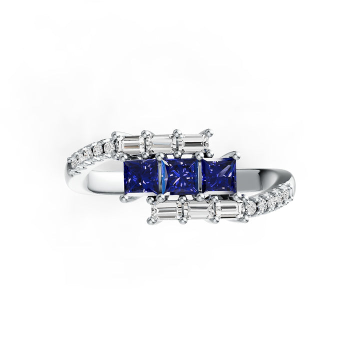 14K Gold Tanzanite & Diamond Ring with Princess-Cut Center Stones - 14K Gold Tanzanite & Diamond Ring with Princess-Cut Center Stones