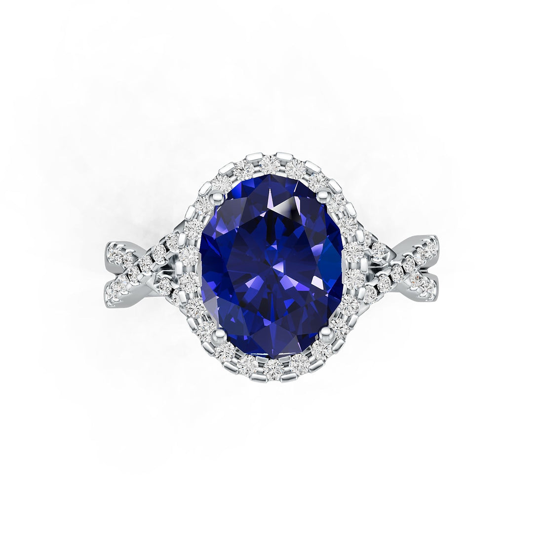 Criss-Cross Halo Infinity Oval Tanzanite Ring with Diamond Accents