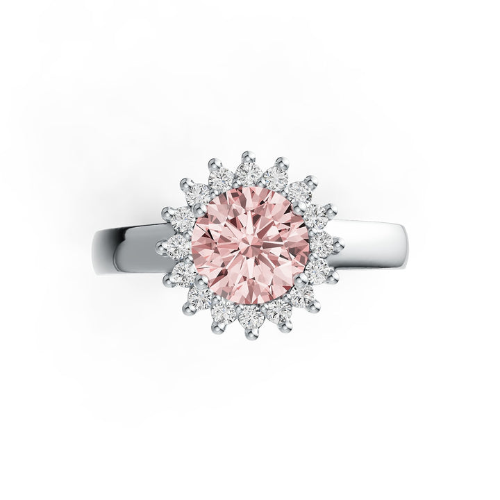 Diana Halo Round Pink Morganite Ring in 14K Gold - Diana Halo Round Pink Morganite Ring in 14K Gold