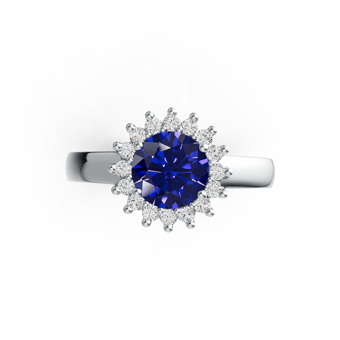 Diana Halo 7mm Round Tanzanite Ring in 14K Gold