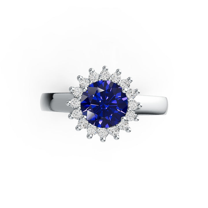 Diana Halo 7mm Round Tanzanite Ring in 14K Gold - Diana Halo 7mm Round Tanzanite Ring in 14K Gold