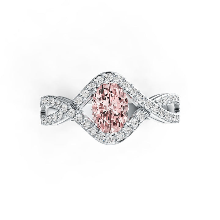 Oval Pink Morganite & Diamond Ring in 14K Gold (0.55 CT) - Oval Pink Morganite & Diamond Ring in 14K Gold (0.55 CT)