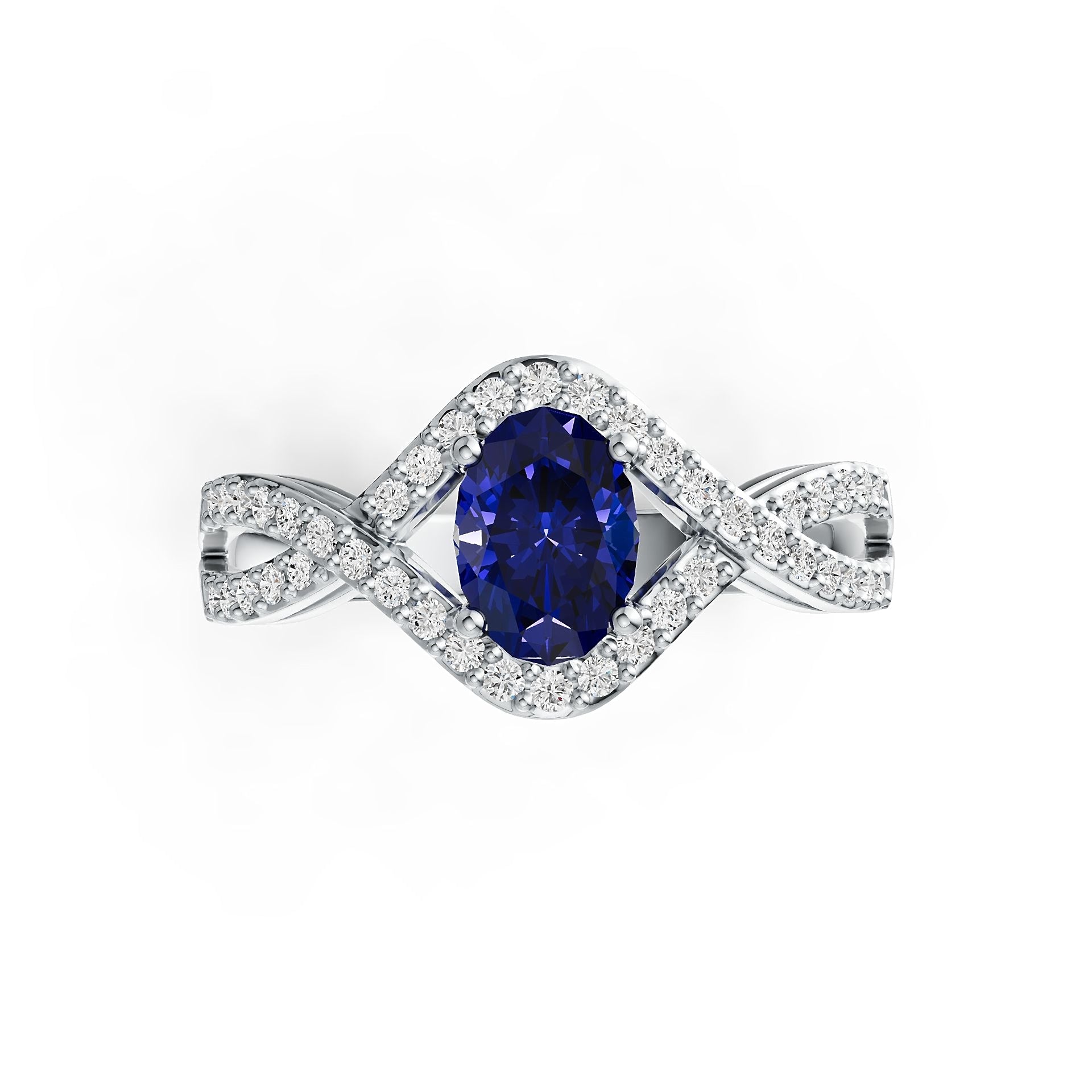 Silver ring with a tanzanite gemstone on a white background 1