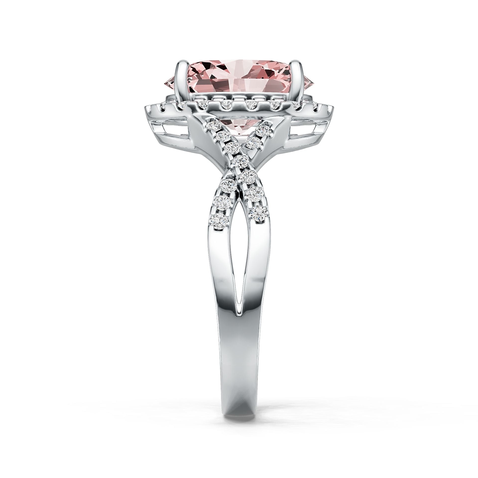 Criss-Cross Halo Infinity Pink Morganite Ring with Diamond Accents