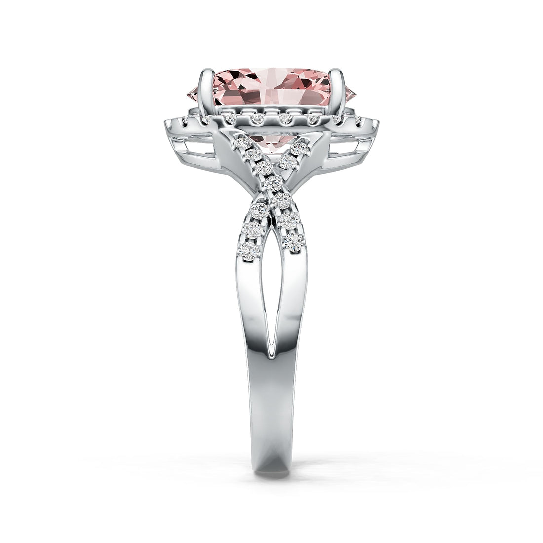 Criss-Cross Halo Infinity Pink Morganite Ring with Diamond Accents