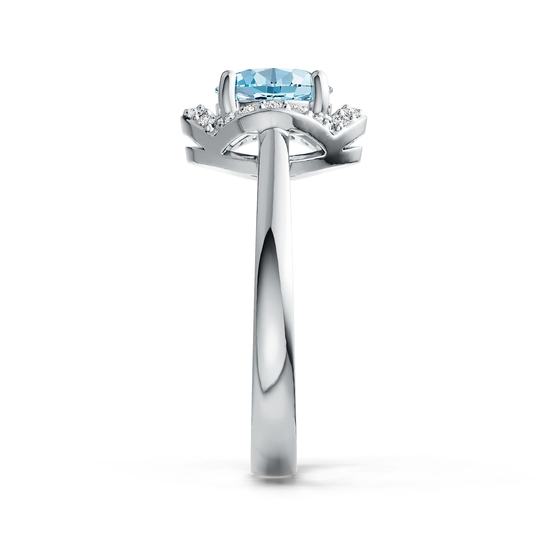 7mm Round Aquamarine & Diamond Ring in 14K Gold – 1.28 Ct Aquamarine