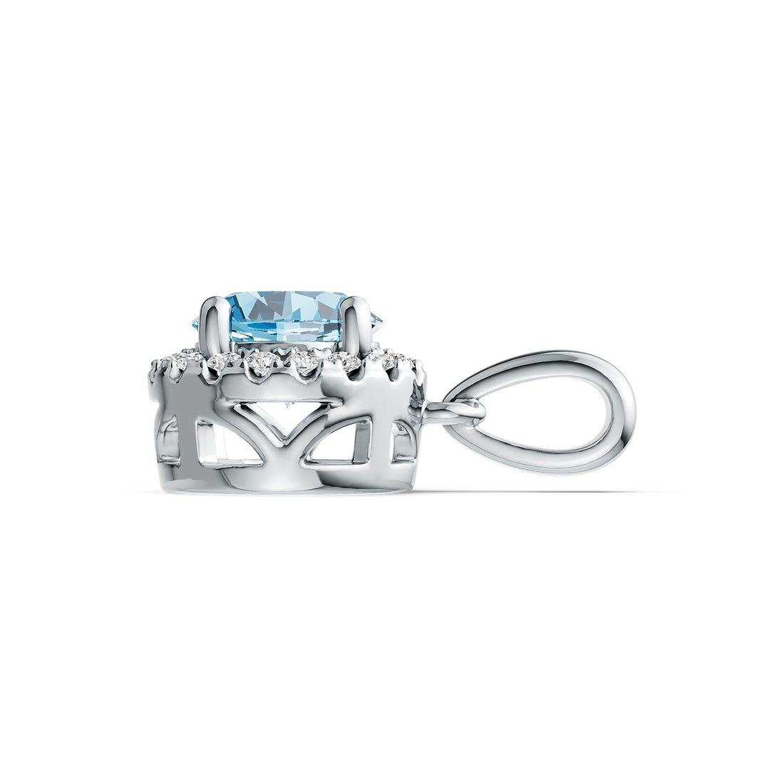 Classic Halo Round Aquamarine Pendant with Diamond Accents in 14K Gold