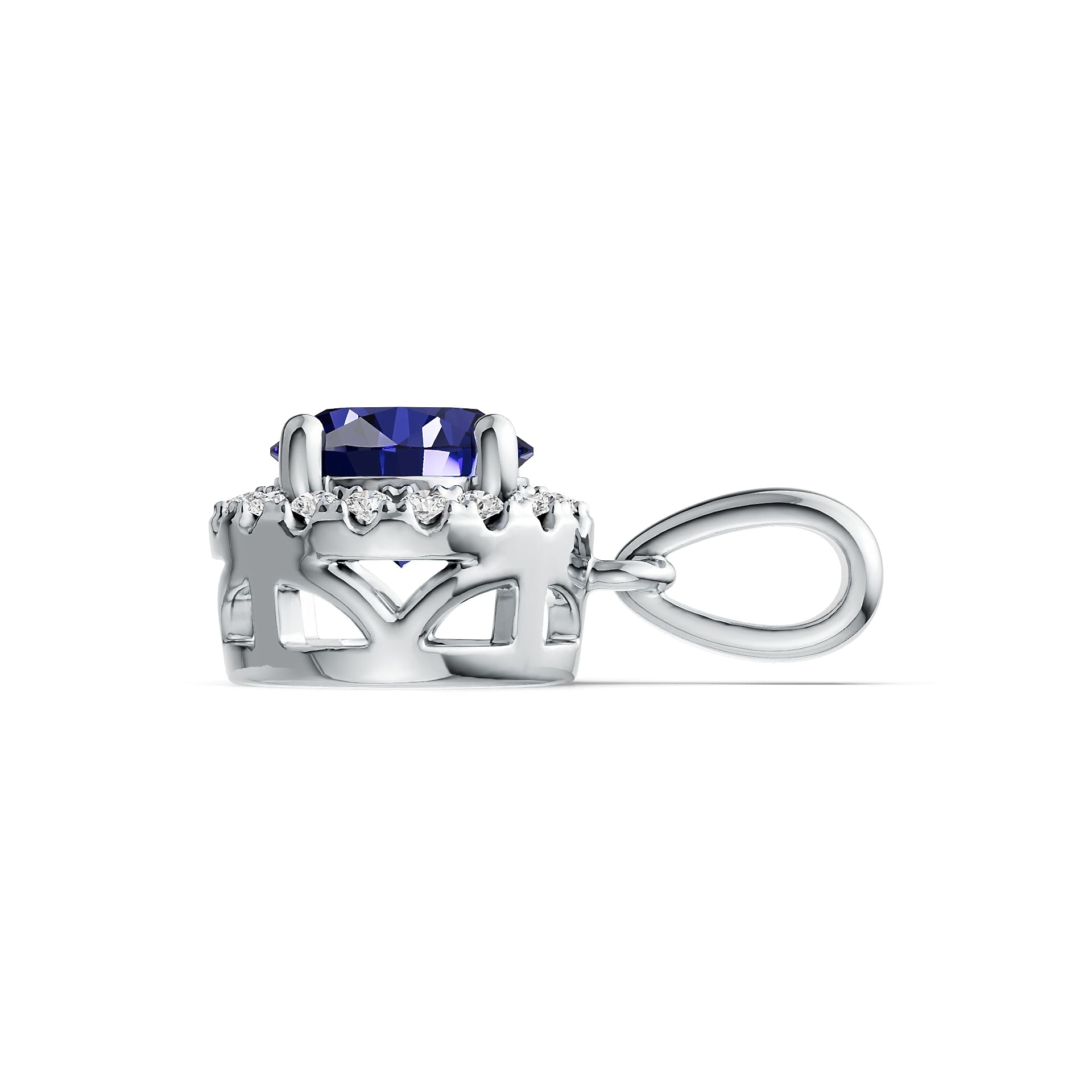 Classic Halo Round Tanzanite Diamond Pendant in 14K Gold