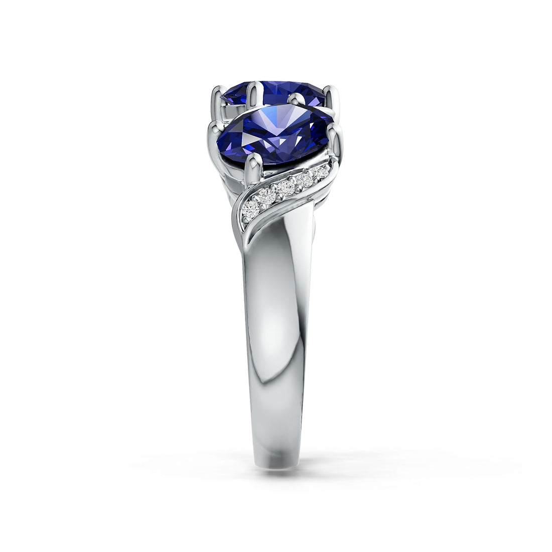 14K Gold Tanzanite Three-Stone Ring with Diamond Accents