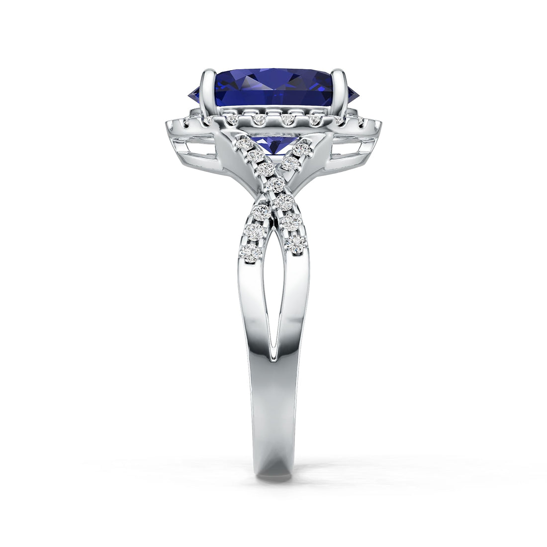 Criss-Cross Halo Infinity Oval Tanzanite Ring with Diamond Accents