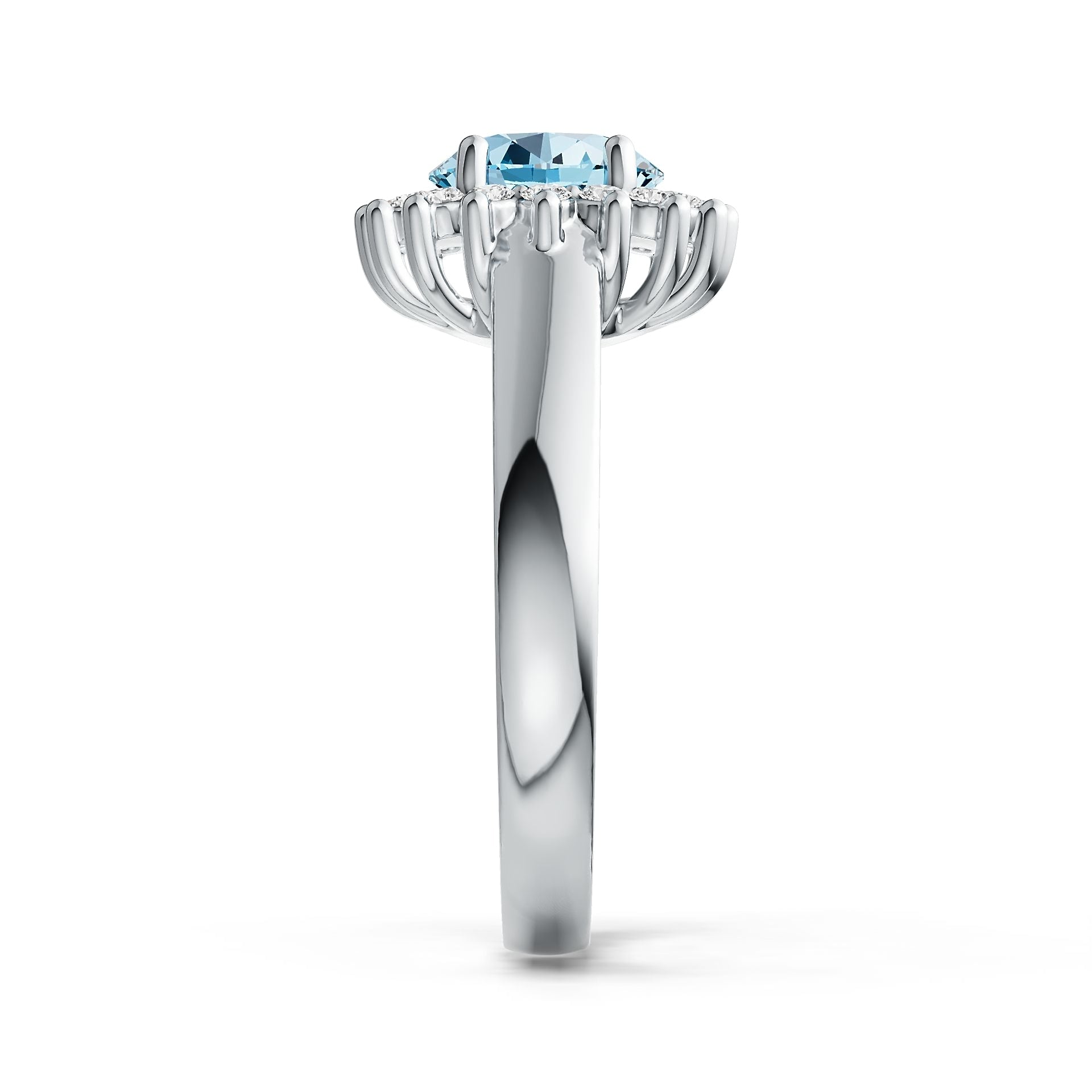 Diana Halo Round Aquamarine & Diamond Ring in 14K Gold with Infinity Shank