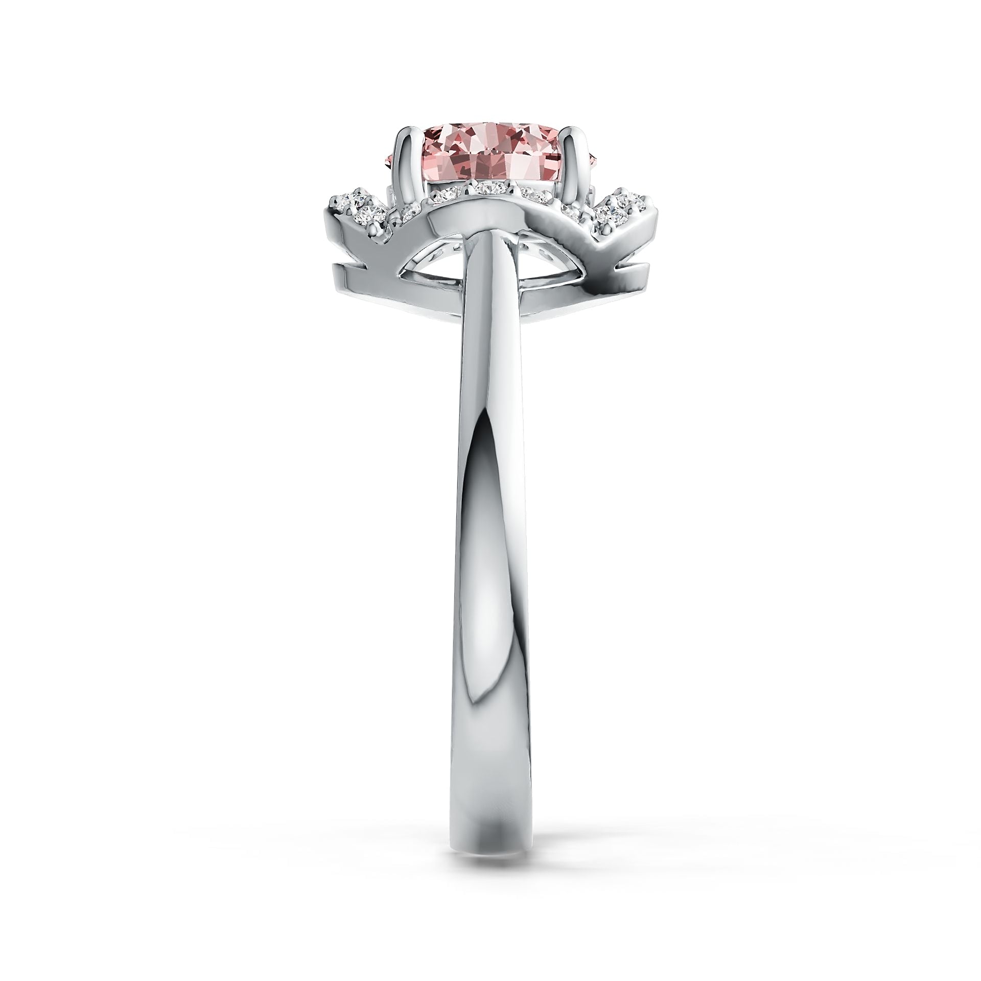 Four Petals Halo Pink Morganite Ring with Diamond Accents in 14K Gold