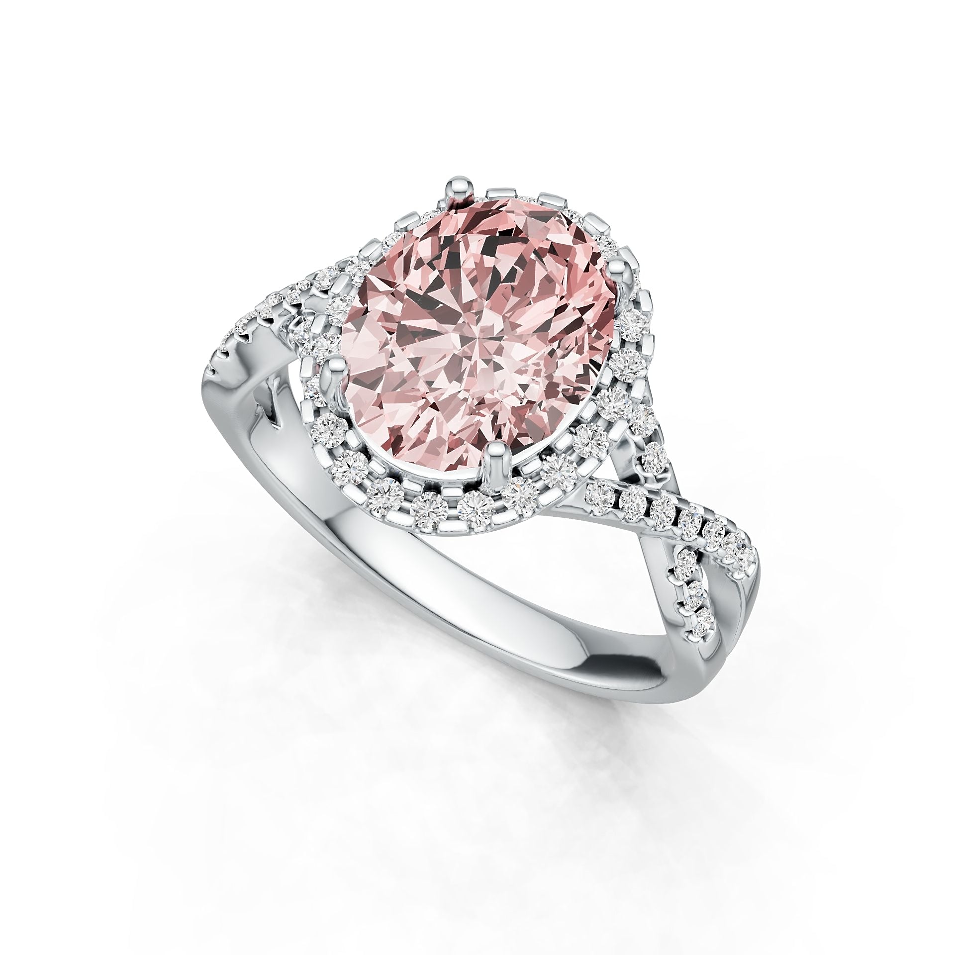 Criss-Cross Halo Infinity Pink Morganite Ring with Diamond Accents