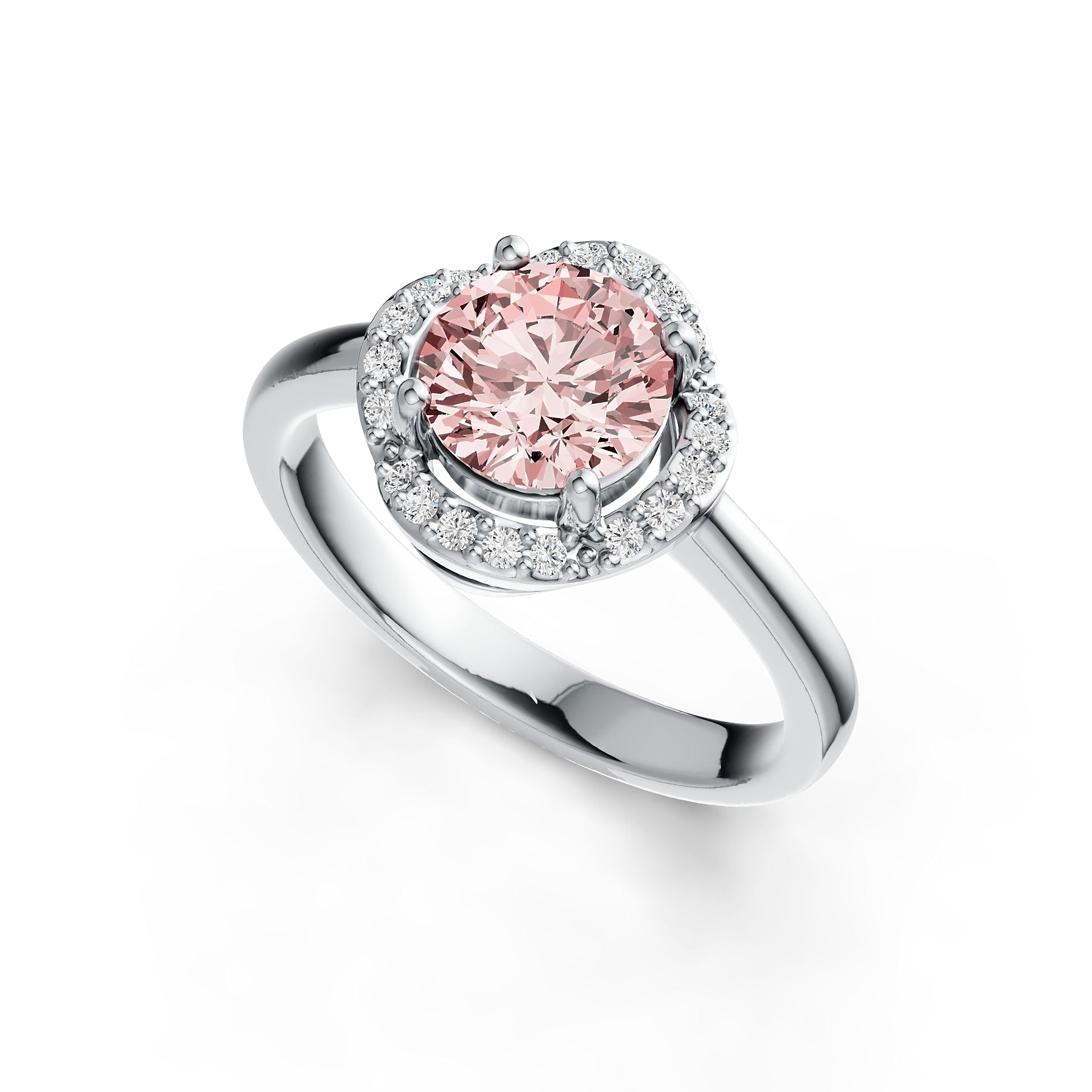 Four Petals Halo Pink Morganite Ring with Diamond Accents in 14K Gold