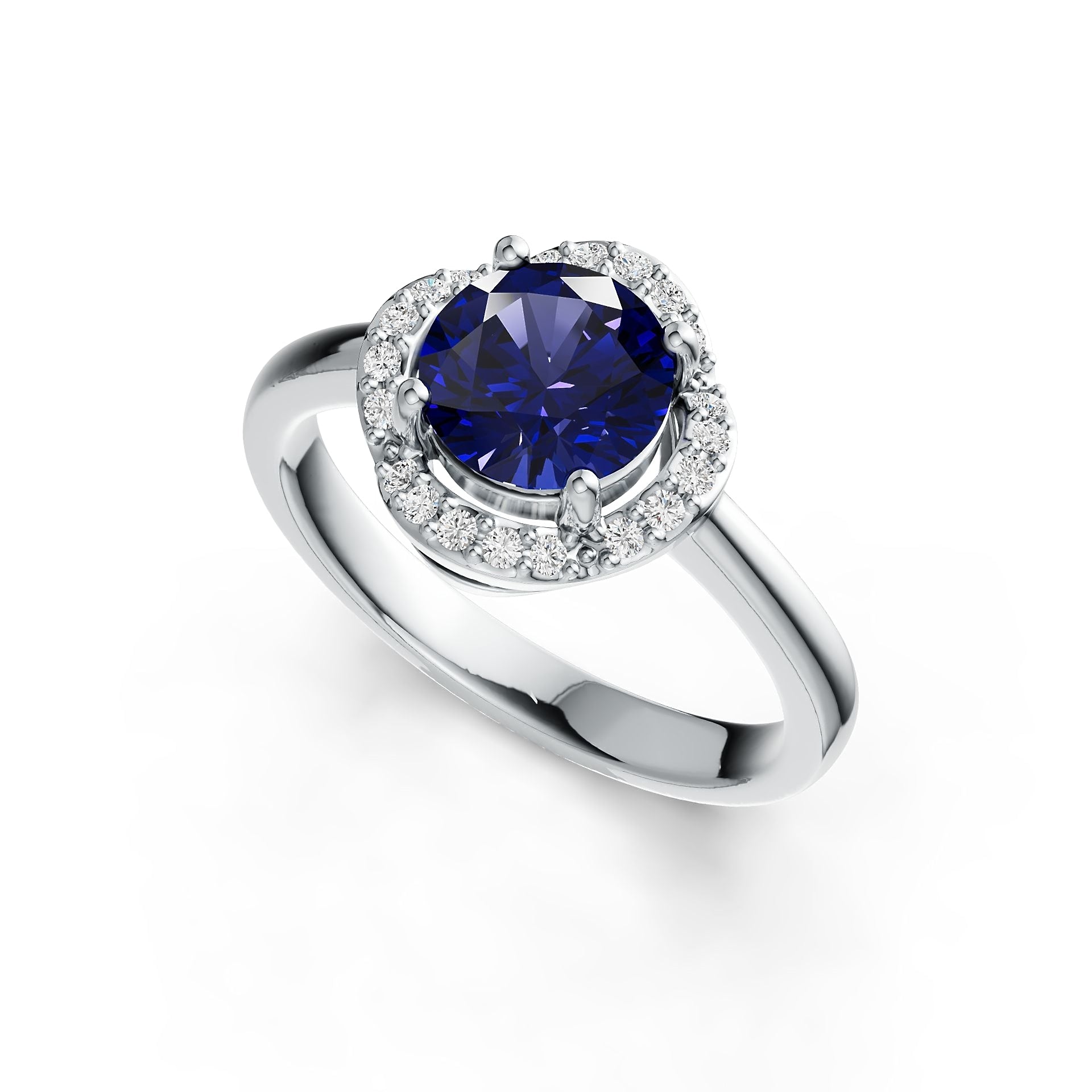 Four Petals Halo Tanzanite Ring in 14K Gold with Diamond Accents & Infinity Shank