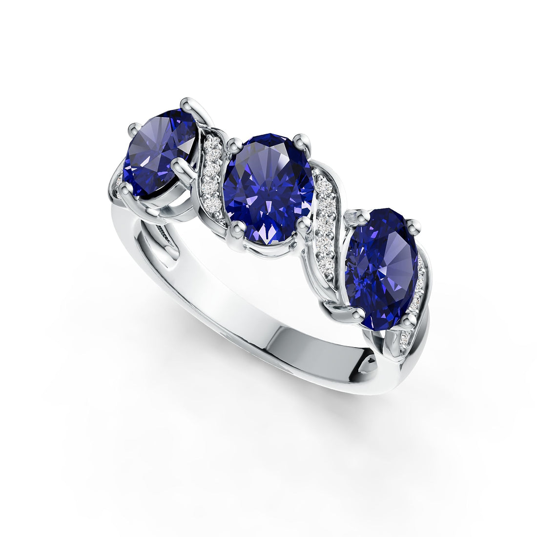 14K Gold Tanzanite Three-Stone Ring with Diamond Accents