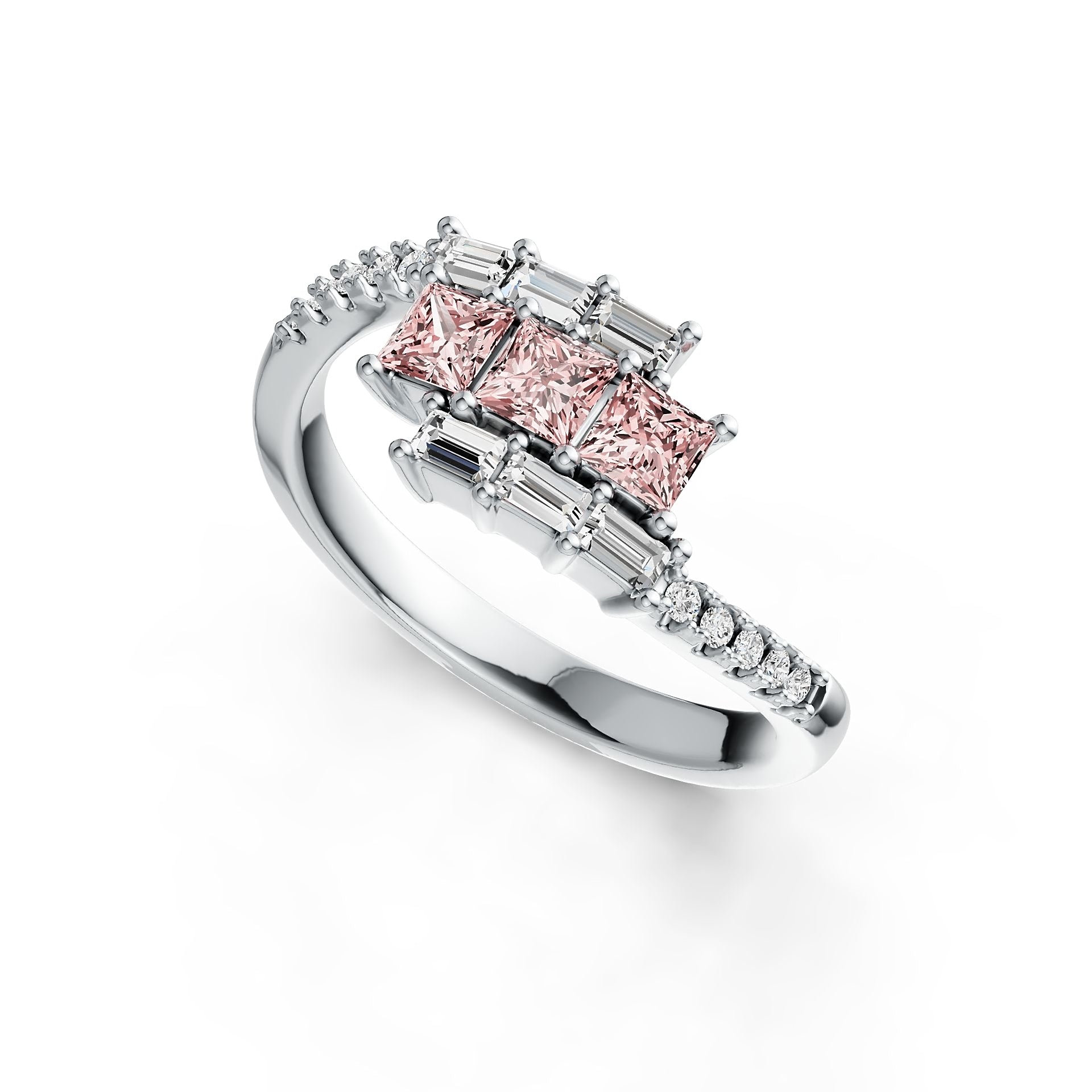 14K Gold Pink Morganite & Diamond Ring (Princess Cut Trio Design)
