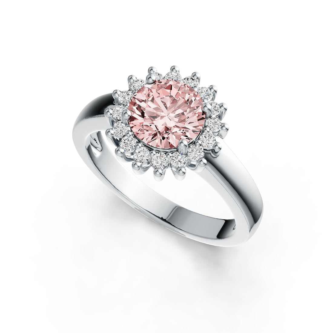 Diana Halo Round Pink Morganite Ring in 14K Gold