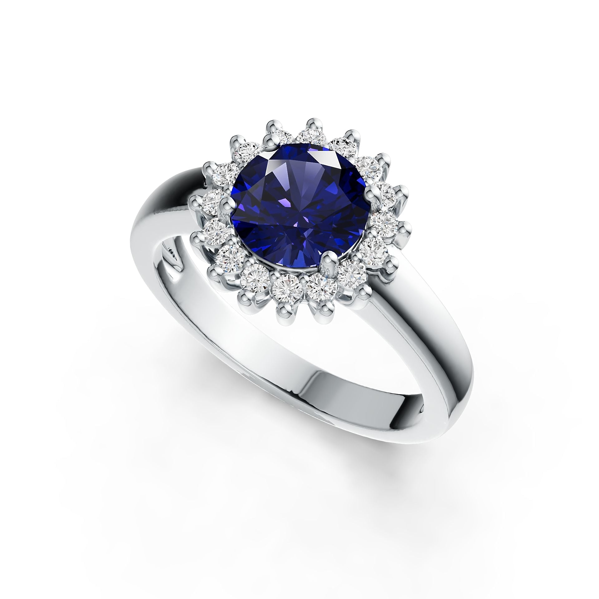 Diana Halo 7mm Round Tanzanite Ring in 14K Gold