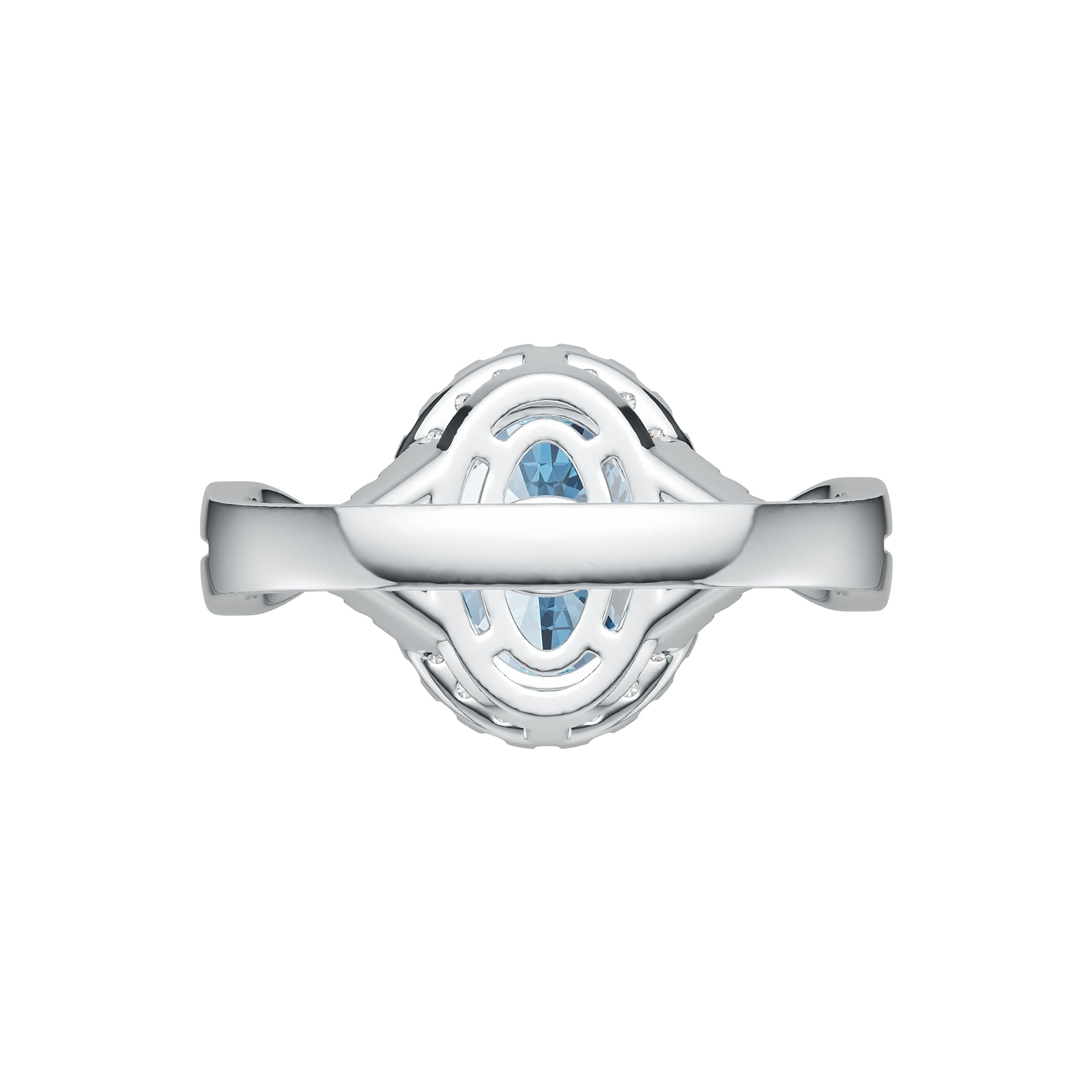 Criss-Cross Halo Infinity Oval Aquamarine Ring with Diamond Accents in 14K Gold