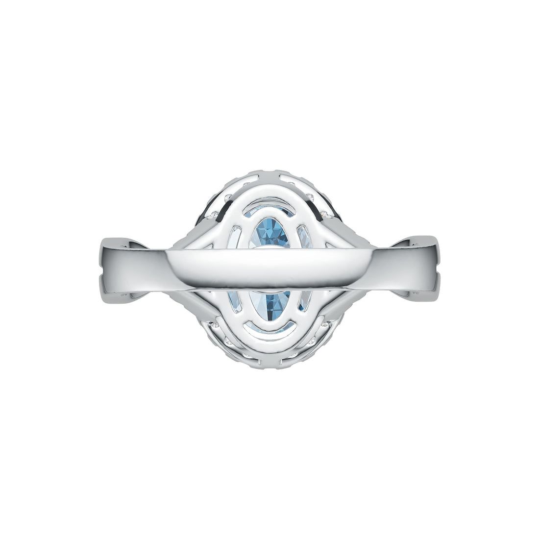 Criss-Cross Halo Infinity Oval Aquamarine Ring with Diamond Accents in 14K Gold