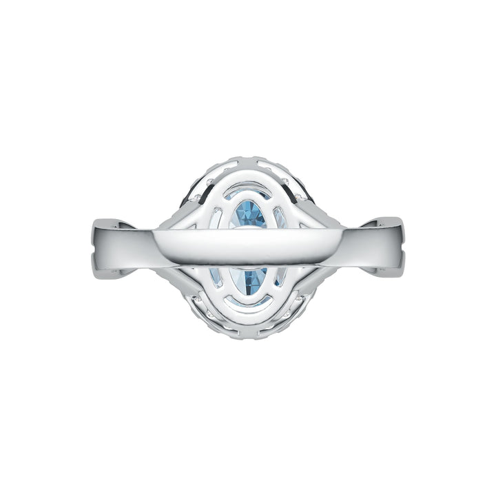 Criss-Cross Halo Infinity Oval Aquamarine Ring with Diamond Accents in 14K Gold